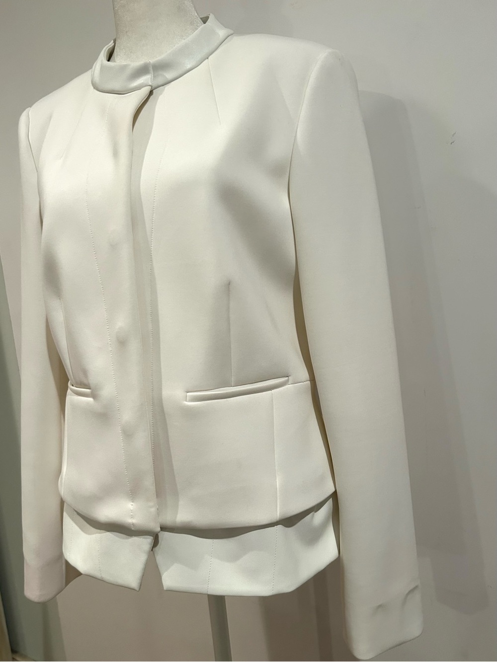 Etcetera White Tailored Blazer, Faux Leather Details NWT SZ 8